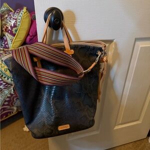 Consuela Black and Tan Backpack with Multicolor Strap